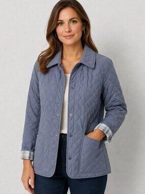 Gray Jacket Coat Plaid Quilted Casual Shacket Classic Preppy Medium